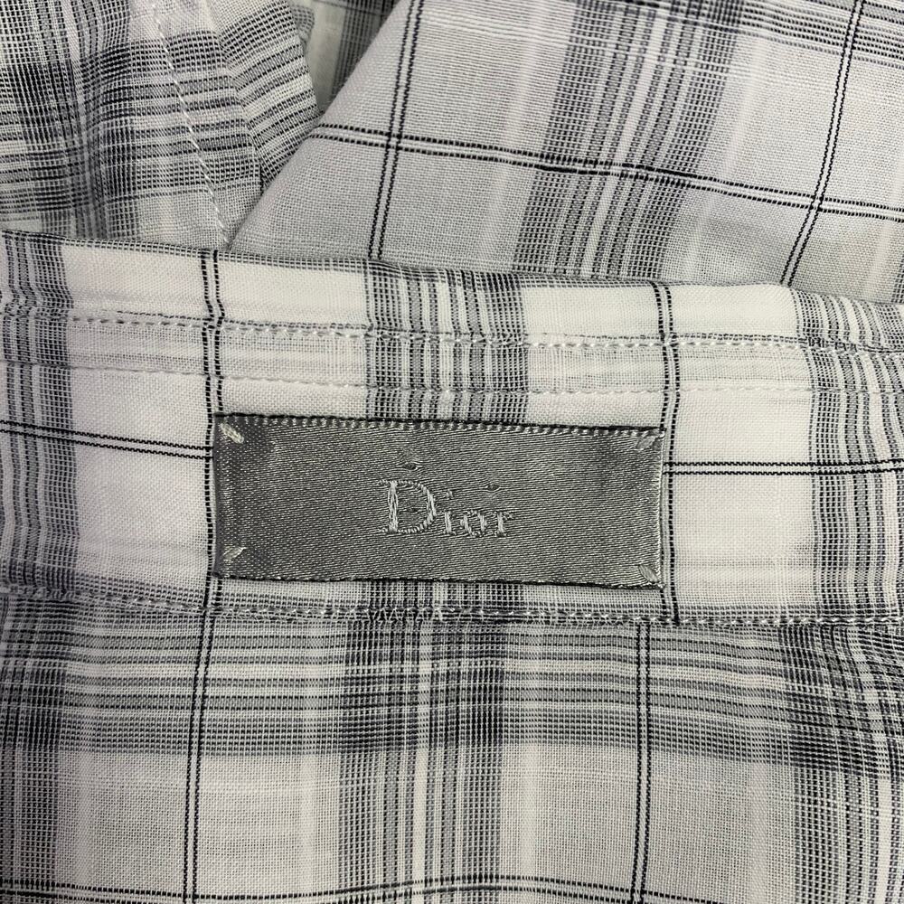 DIOR HOMME Size L White Grey Plaid Cotton Button Up Long Sleeve Shirt - Picture 5 of 7